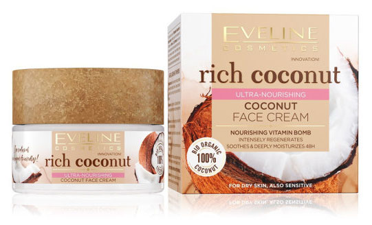 

Крем для лица Eveline Rich Coconut интенсивно увлажняющий кокосовый, 50 мл