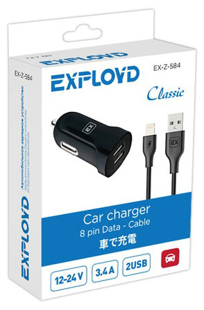 

Автомобильное зарядное устройство Exployd EX-Z-584 3.4А 2.4А+1А USB 8 Pin