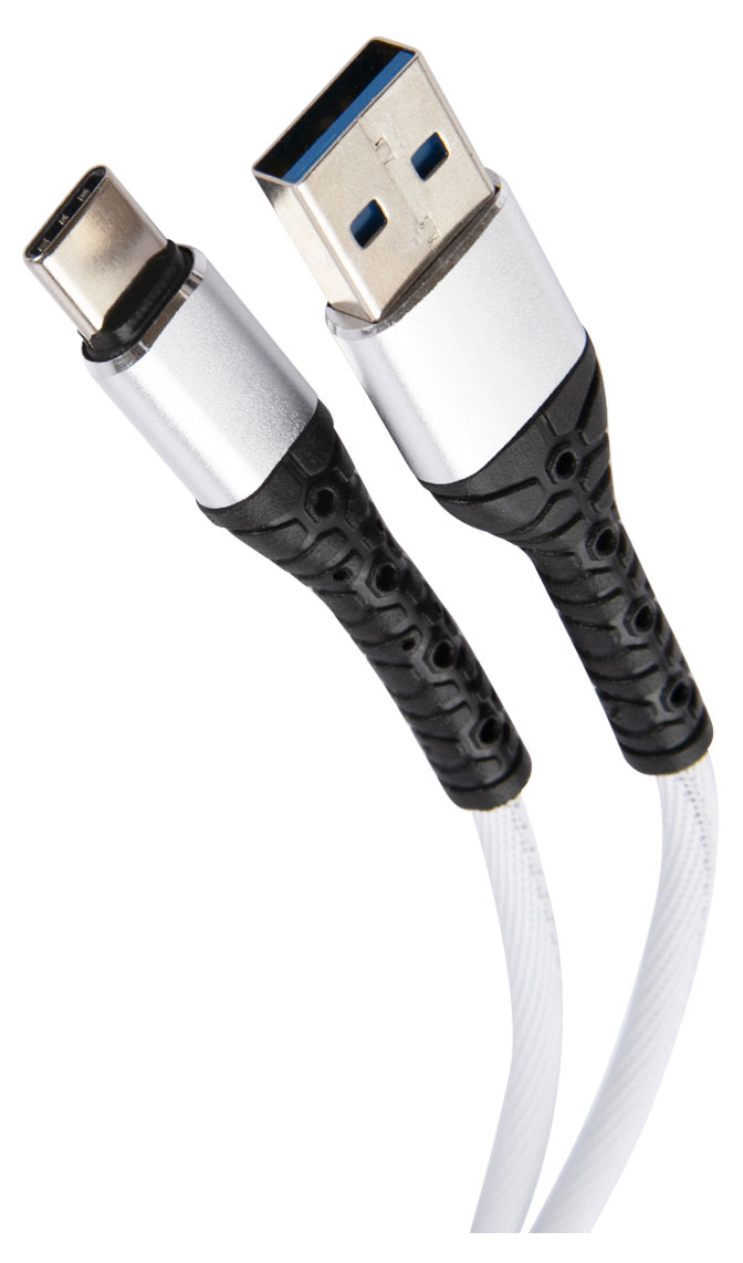 

Дата-кабель mObility USB Type-C, 3А, тканевая оплетка, белый