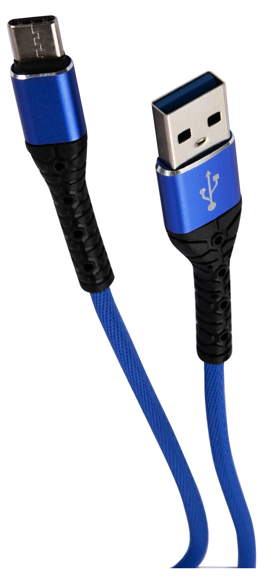 

Дата-кабель mObility USB Type-C, 3А, тканевая оплетка, синий
