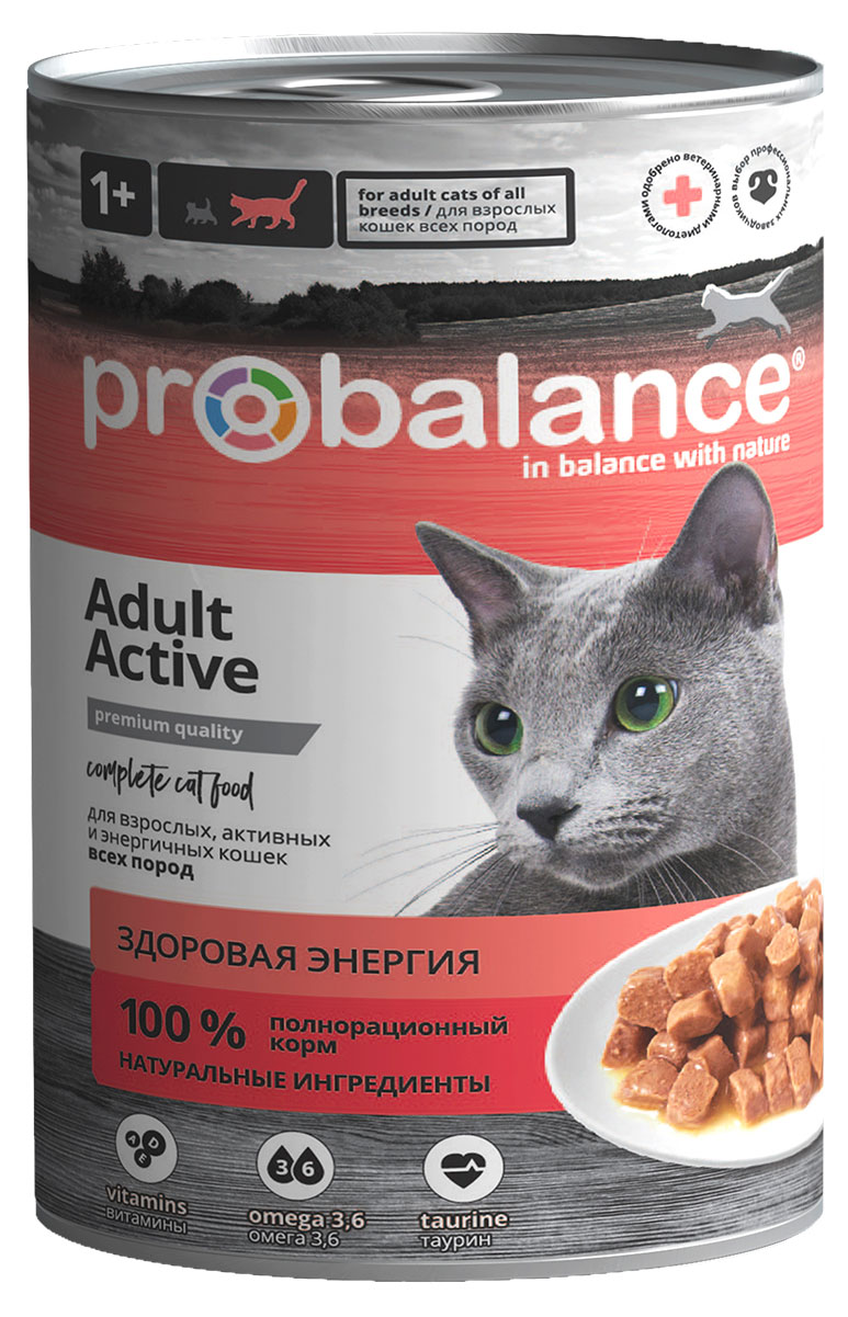 

Консервированный корм для кошек с активным образом жизни Probalance, 415 г