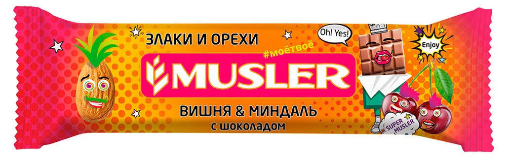 

Батончик мюсли Musler Вишня миндаль с шоколадом, 30 г