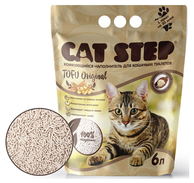 

Наполнитель для кошачьего туалета Сat Step Tofu Original комкующийся растительный, 6 л