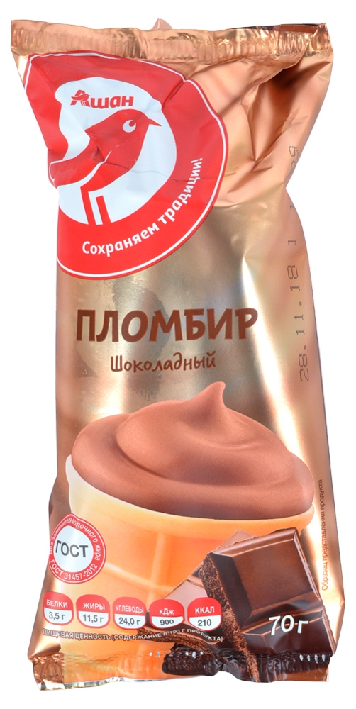 

Мороженое молочное АШАН Красная птица Пломбир шоколадный в вафельном стаканчике ГОСТ БЗМЖ, 70 г