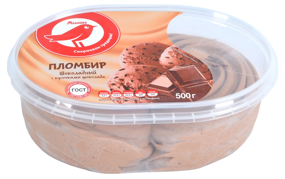

Мороженое молочное АШАН Красная птица Пломбир шоколадный БЗМЖ, 500 г