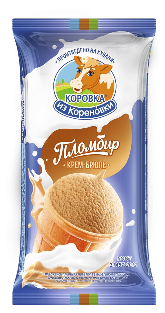 

Мороженое сливочное Коровка из Кореновки Пломбир крем-брюле в вафельном стакане ГОСТ БЗМЖ, 100 г