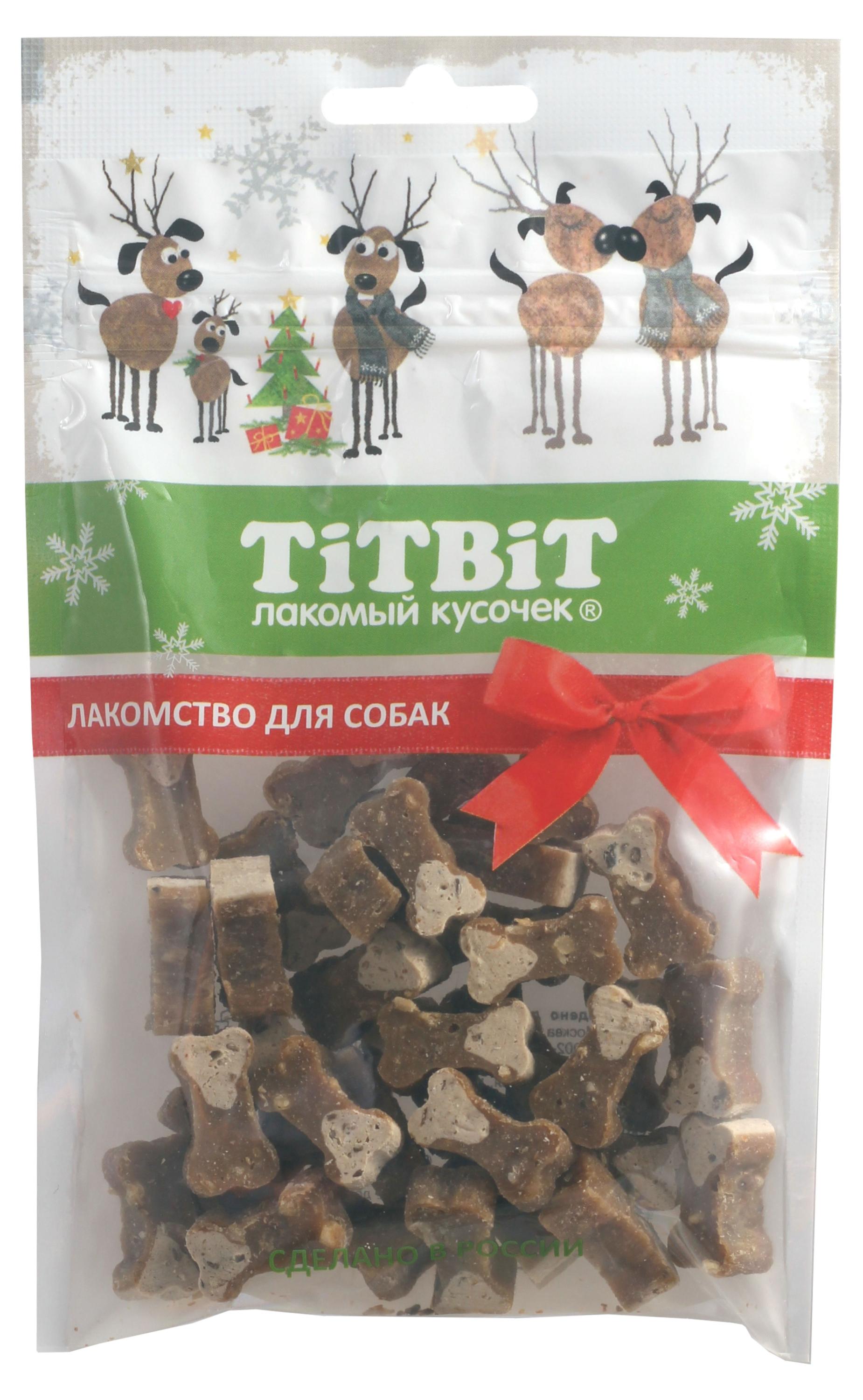 

Лакомство для собак TITBIT Косточки мясные для собак с индейкой и творогом Новогодняя коллекция, 90 г