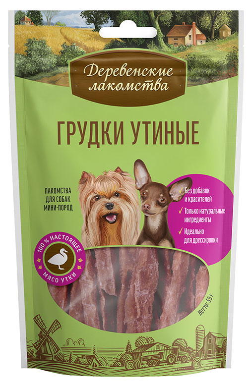 

Лакомство для собак Деревенские лакомства Грудки утиные для мини-пород, 55 г