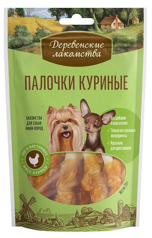 

Лакомство для собак мелких пород Деревенские лакомства палочки куриные, 55 г
