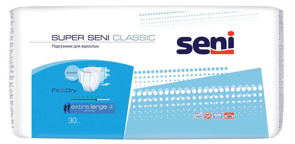 

Подгузники урологические для взрослых Seni Classic Super размер XL, 30 шт
