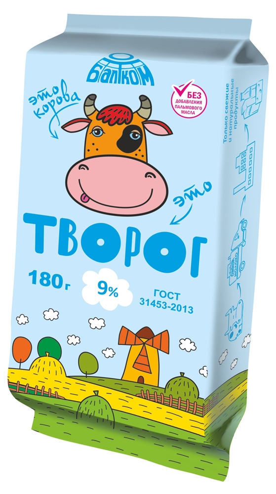 

Творог Балтком Юни брикет ГОСТ 9% БЗМЖ, 180 г