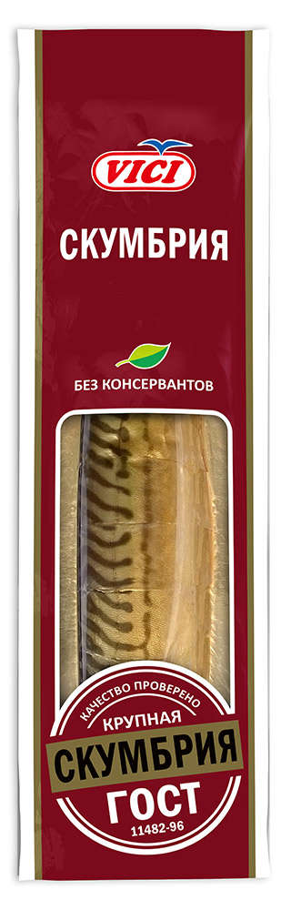 

Скумбрия VICI холодного копчения резаная без головы крупная, 480 г