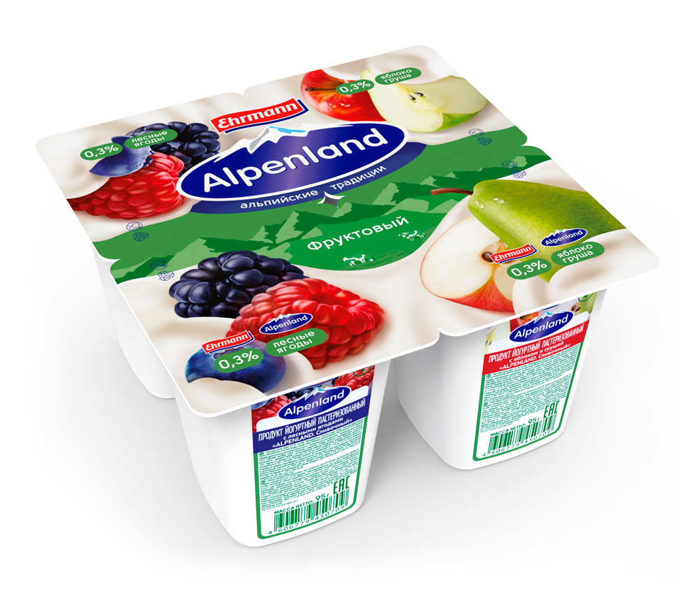 

Йогурт Ehrmann Alpenland лесная ягода яблоко груша 0,3%, 95 г