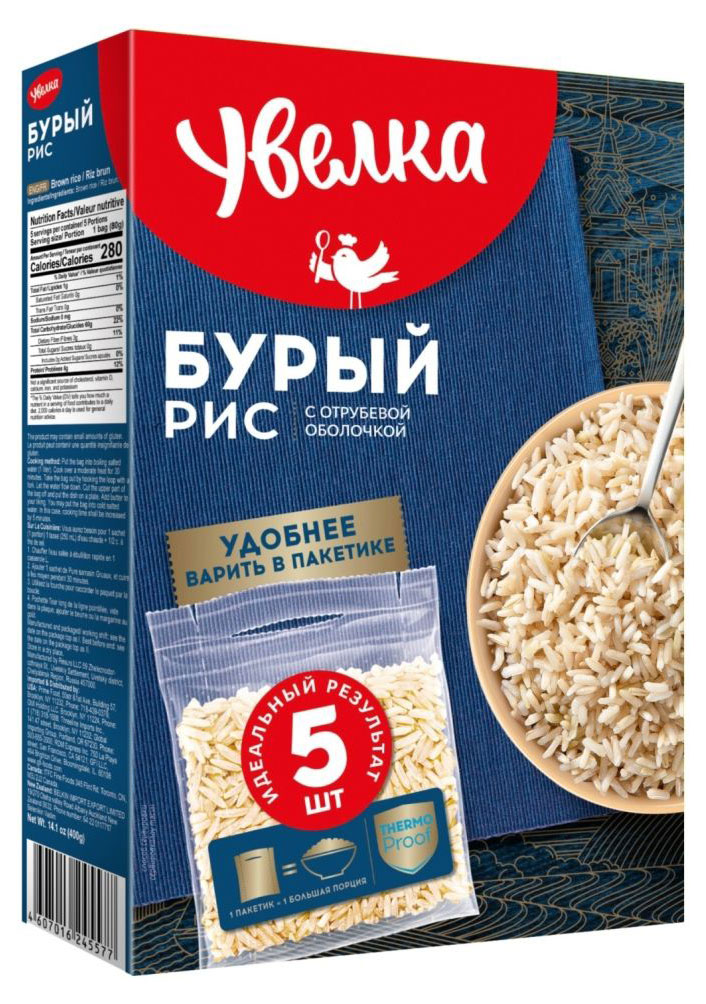 

Рис Увелка бурый в пакетах для варки, 5х80 г