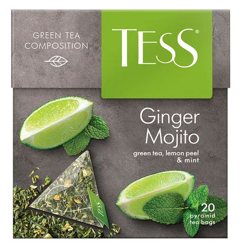 

Чай зеленый Tess Ginger Mojito с цедрой лимона и мятой в пирамидках, 20 шт