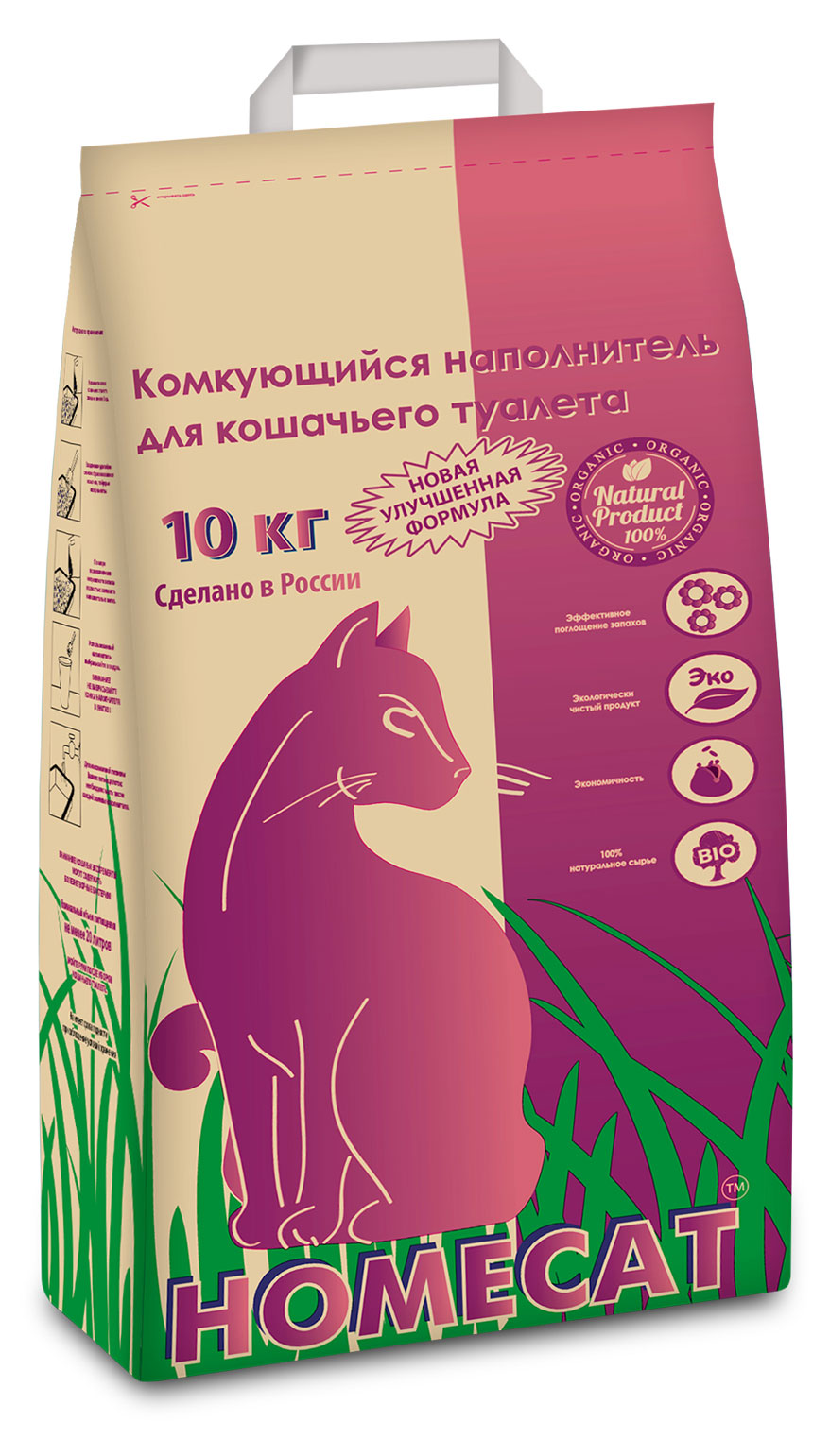 

Наполнитель для кошачьих туалетов HOMECAT комкующийся, 10 кг