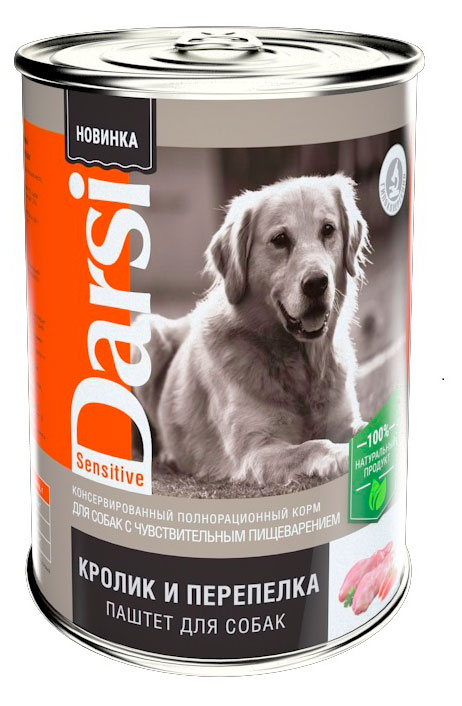 

Корм консервированный для собак Darsi кролик перепелка, 410 г