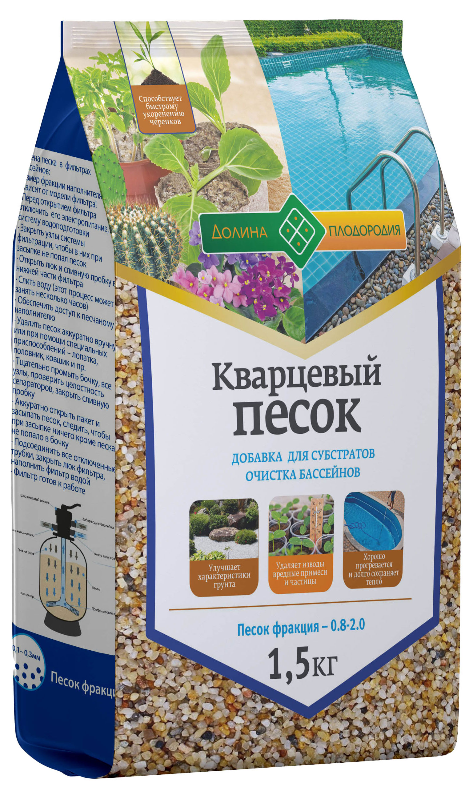 

Песок кварцевый 0,8-2 мм ,1,5 кг