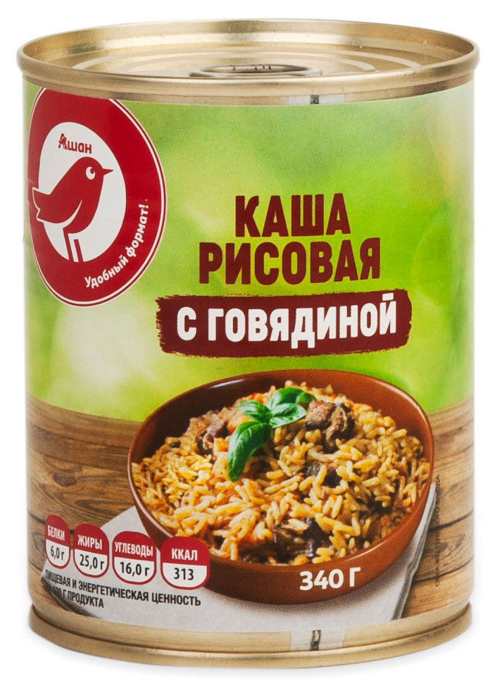 

Каша АШАН Красная птица рисовая с говядиной, 340 г