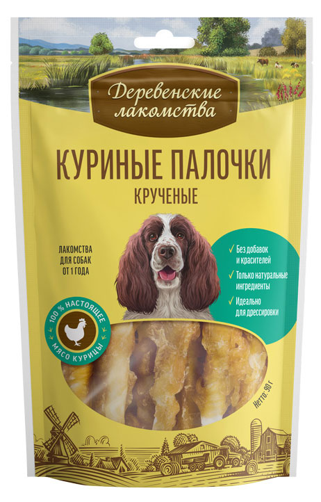 

Лакомство для собак Деревенские лакомства Куриные палочки кручёные, 90 г