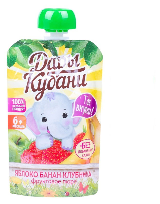 

Пюре фруктовое Дары Кубани яблоко-банан-клубника с 6 мес., 90 г