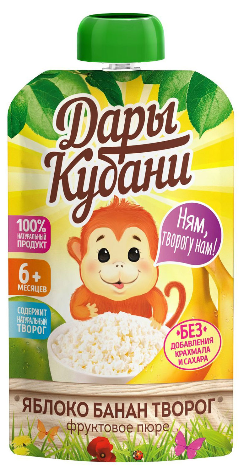 

Пюре фруктовое Дары Кубани яблочно-банановое с творогом с 6 мес., 90 г