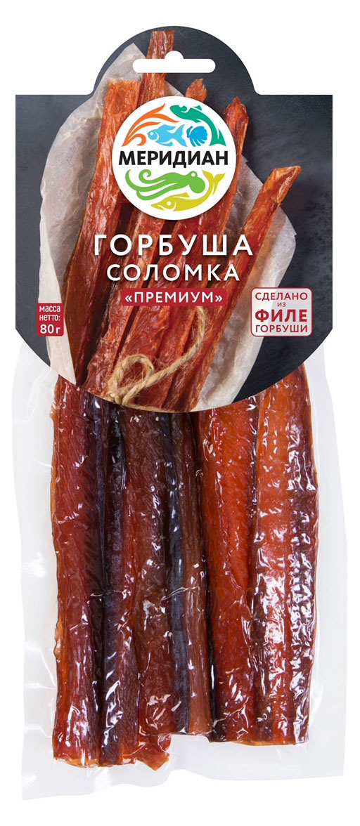 

Горбуша Меридиан Премиум копчено-вяленая соломка, 80 г
