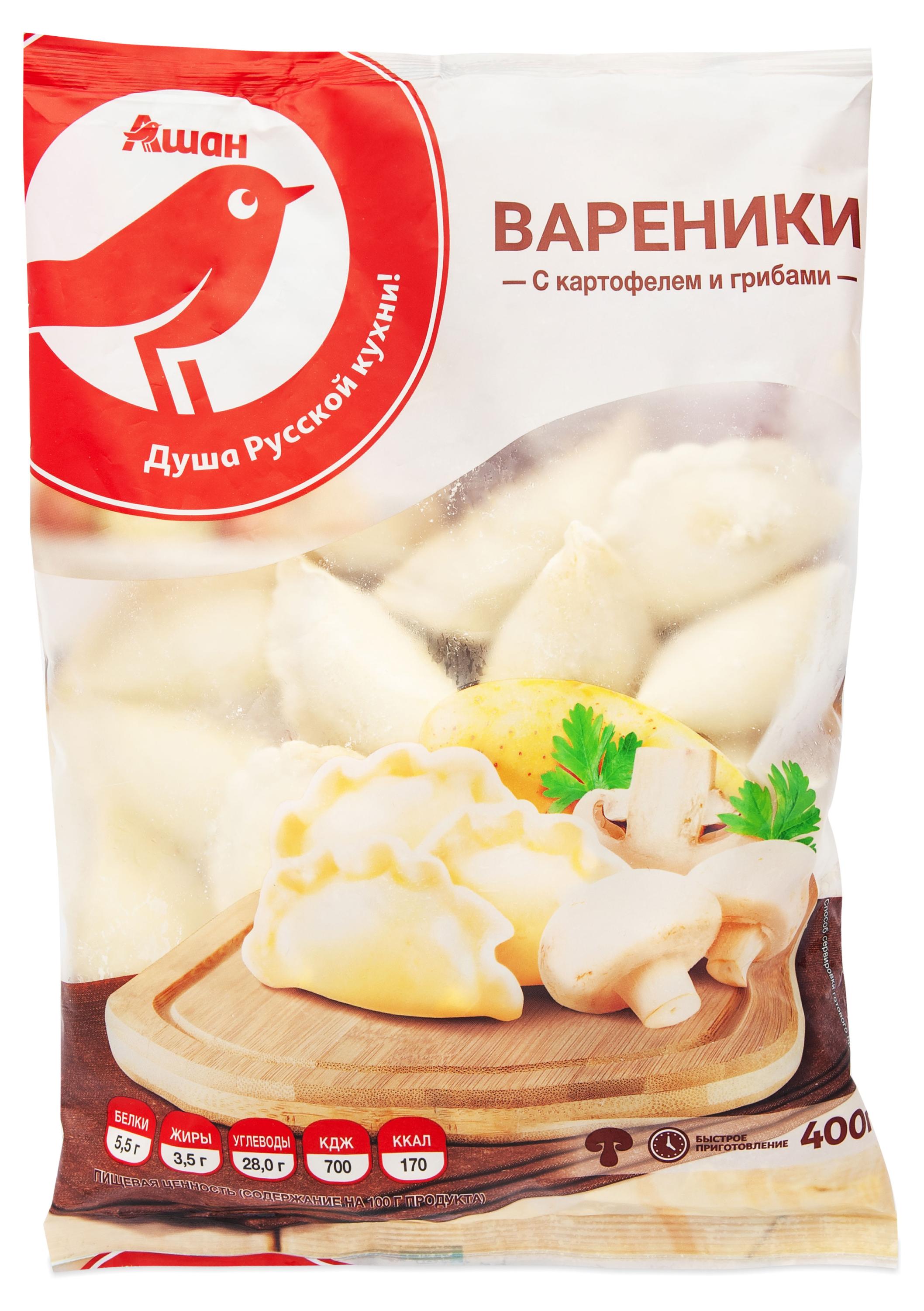 

Вареники сытные АШАН Красная птица картофель и грибы, 400 г
