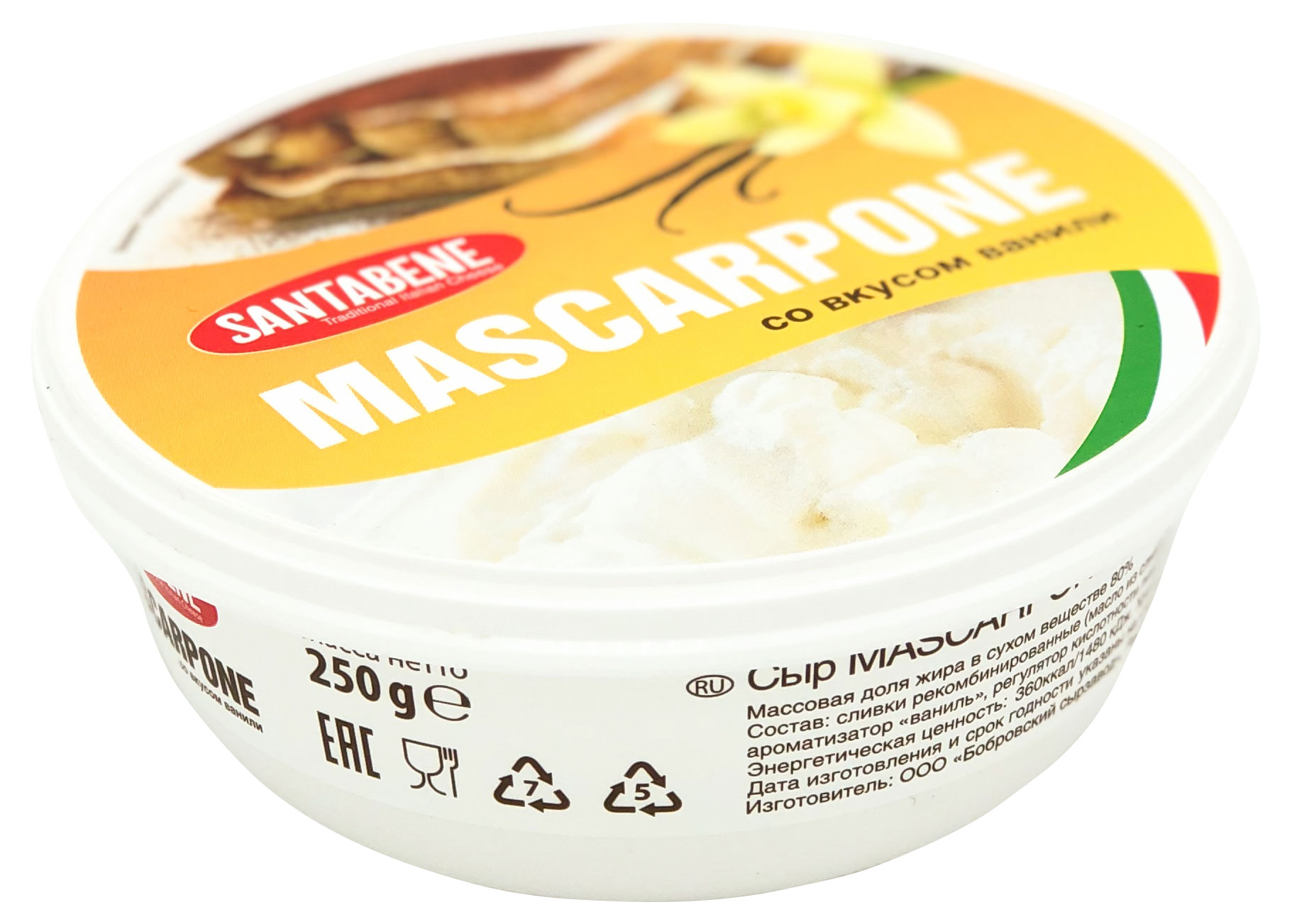 

Сыр Santabene Маскарпоне со вкусом ванили 80% БЗМЖ, 250 г