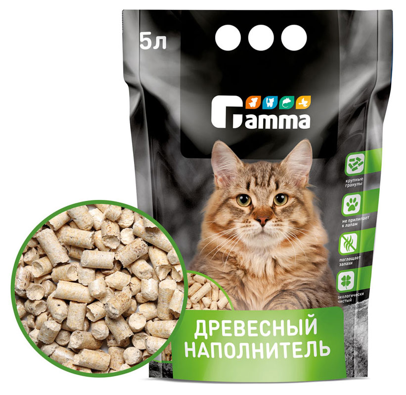 

Наполнитель для туалета Gamma древесный крупный, 5 л