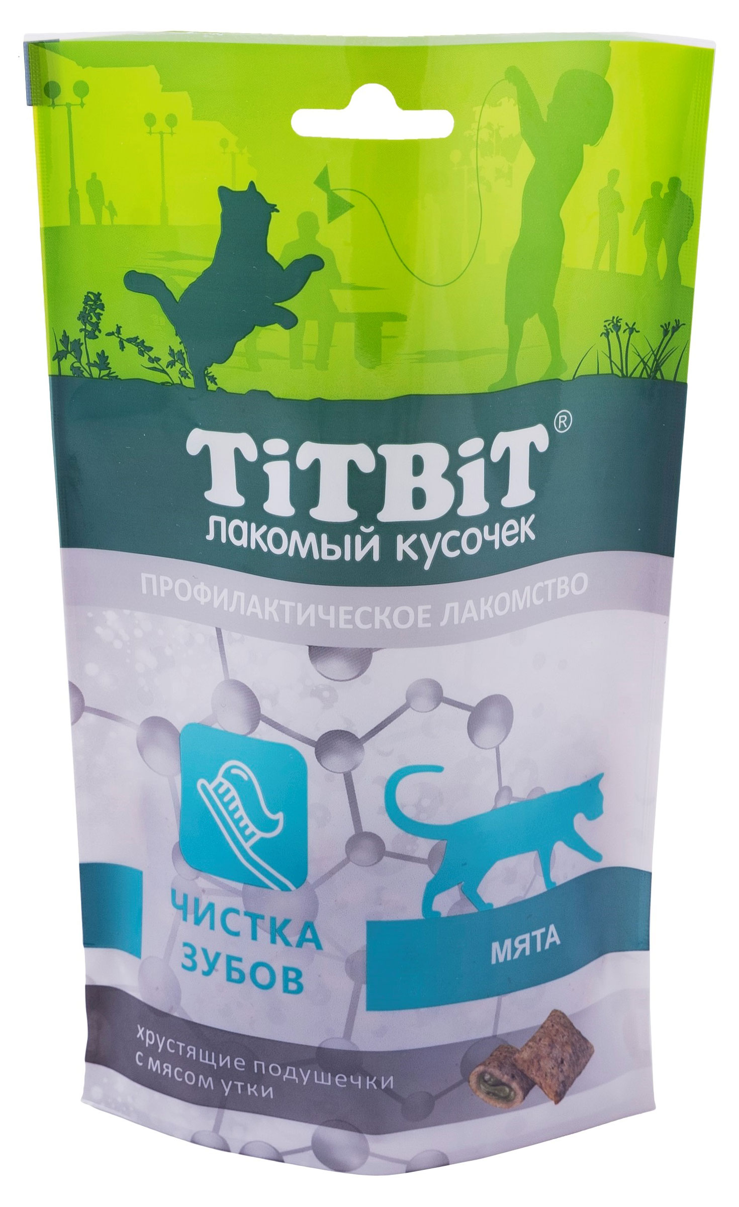 Изображение товара Лакомство для кошек TiTBiT утка хрустящие подушечки 60 г для чистки зубов и поощрения