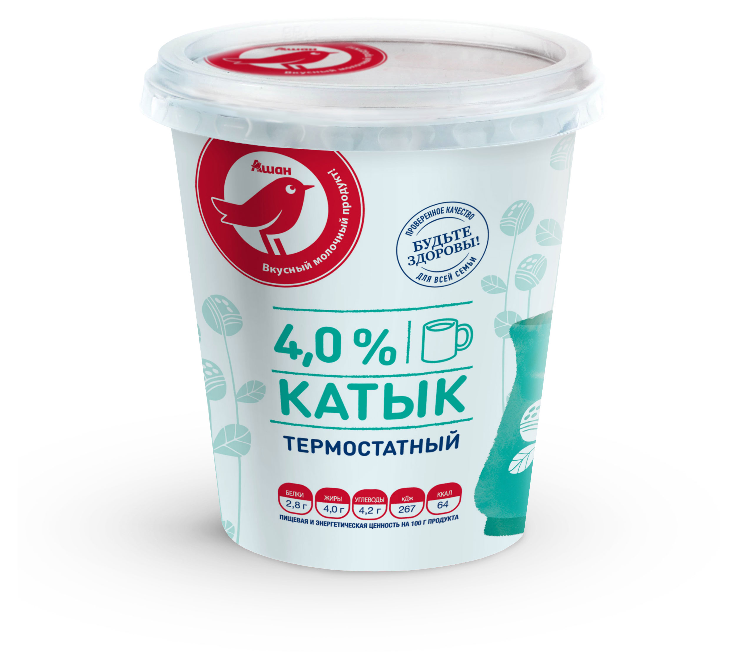 Изображение товара Продукт кисломолочный Катык АШАН Красная птица термостатный 4% БЗМЖ, 350 г