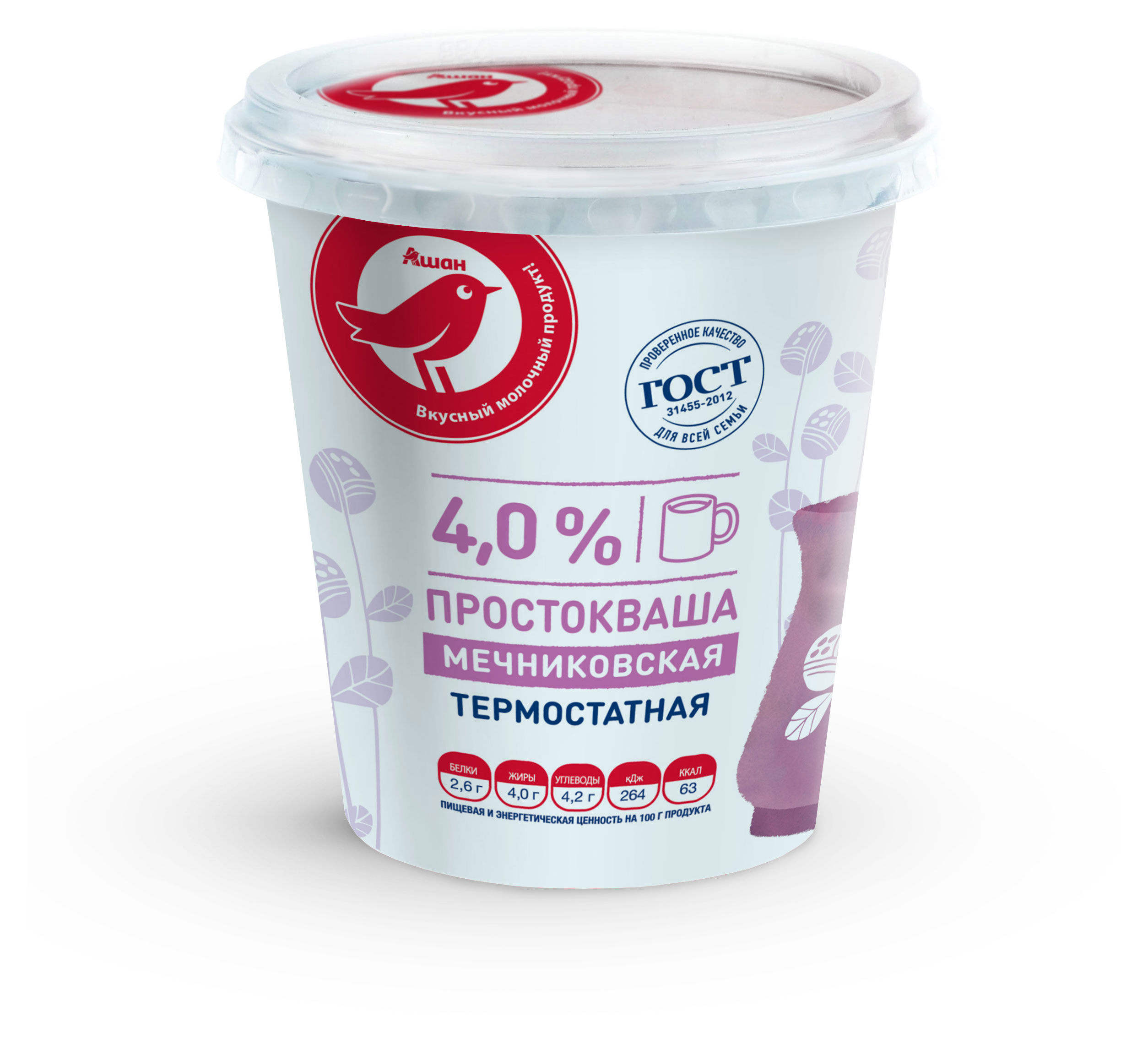 

Простокваша АШАН Красная птица Мечниковская термостатный 4% БЗМЖ, 350 г
