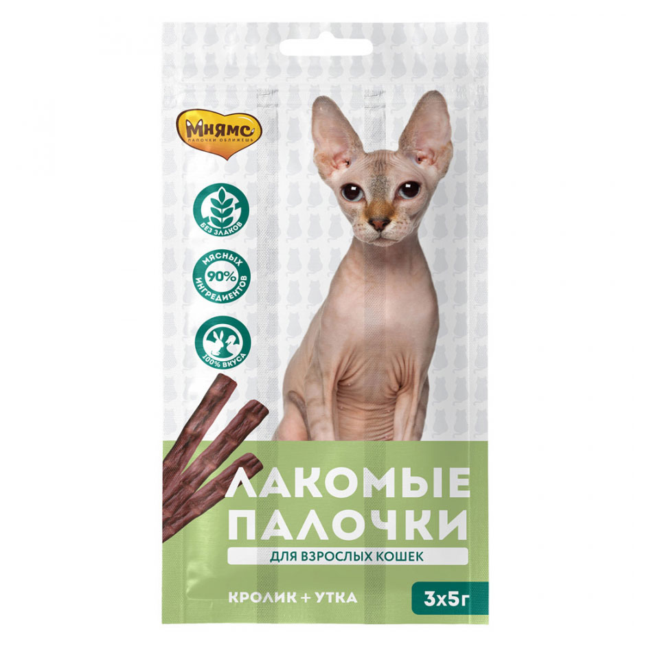 

Лакомство для кошек Мнямс Палочки лакомые с уткой и кроликом, 3x5 г