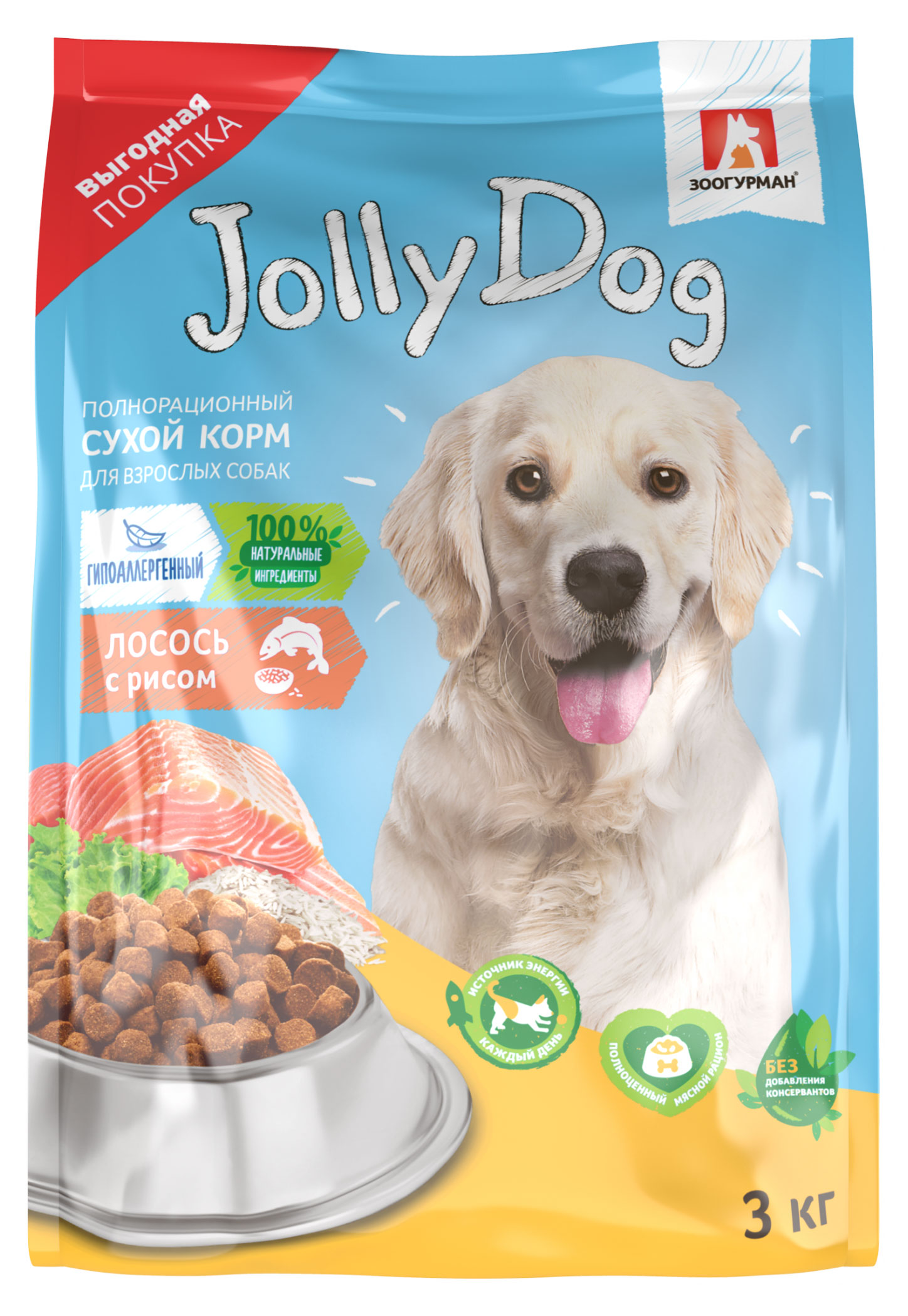 

Сухой корм для собак Зоогурман Jolly Dog, лосось и рис, 3 кг