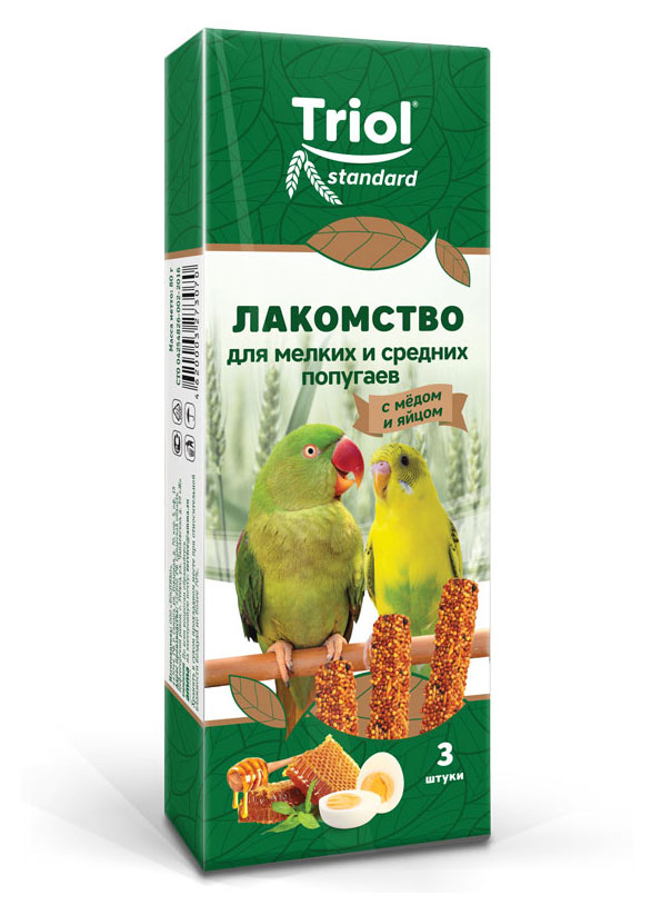 

Лакомство для попугаев Triol с медом и яйцом для мелких и средних видов, 80 г