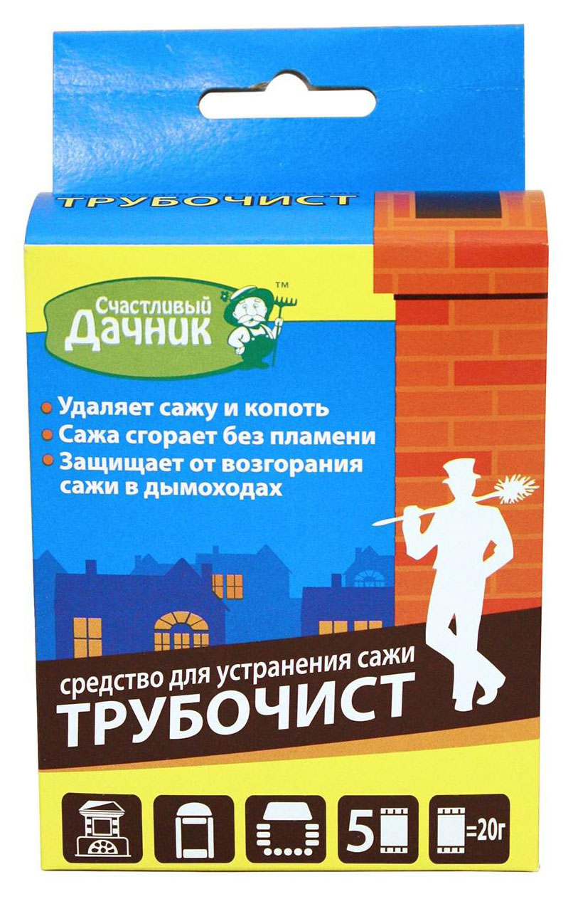 

Средство для удаления сажи и копоти Счастливый дачник Трубочист в печах дымоходах, 100 г