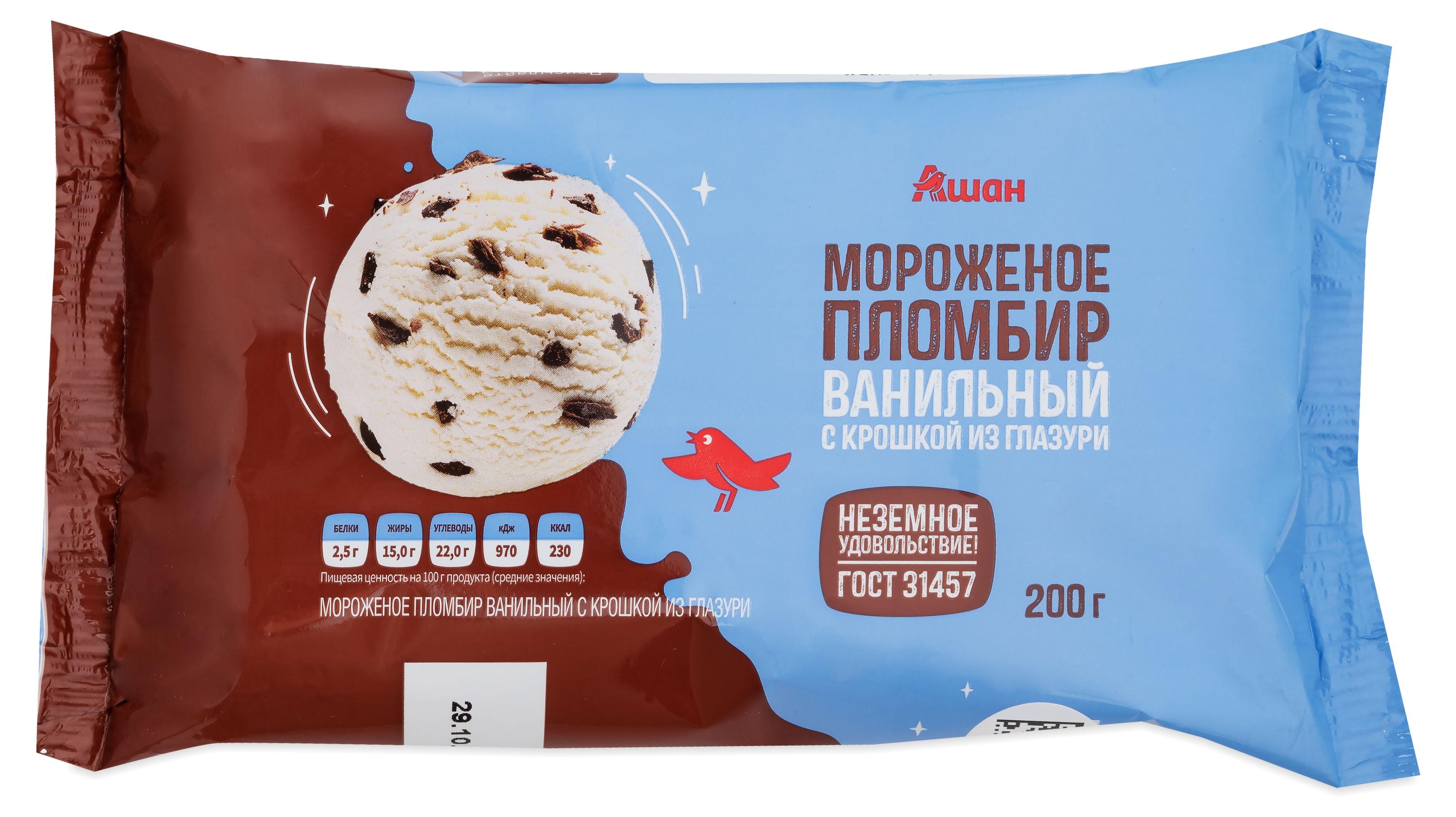 

Мороженое пломбир АШАН Красная птица с шоколадной крошкой БЗМЖ, 200 г
