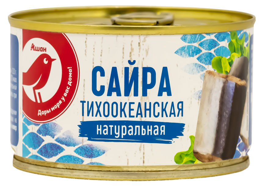 

Сайра тихоокеанская АШАН Красная птица натуральная, 250 г