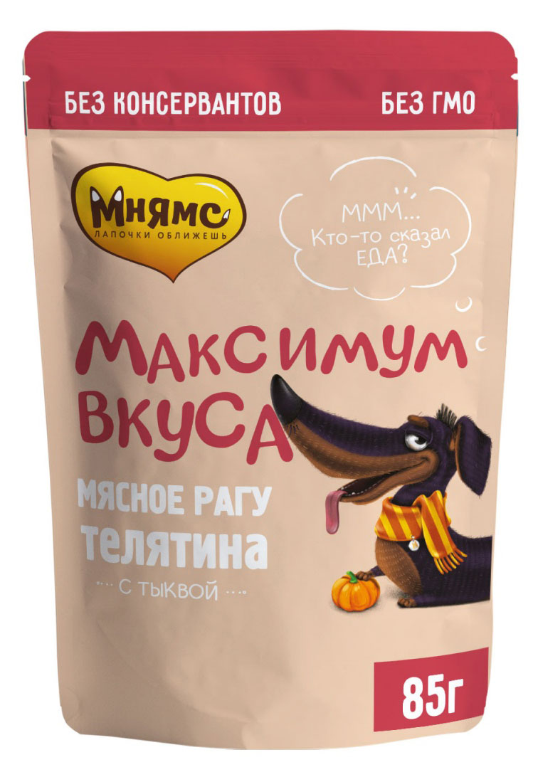 

Корм для собак Мнямс мясное рагу с телятиной и тыквой Максимум вкуса, 85 г