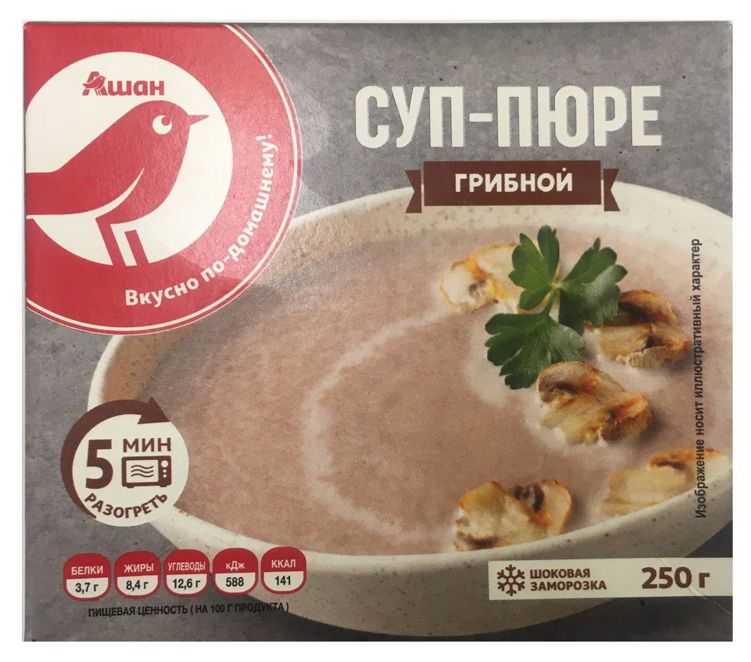 

Суп-пюре АШАН Красная птица Грибной с шампиньонами замороженный, 250 г