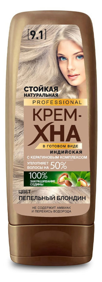 

Крем-хна стойкая Фитокосметик Professional натуральная Индийская без аммиака тон 9.1 пепельный блондин, 140 мл
