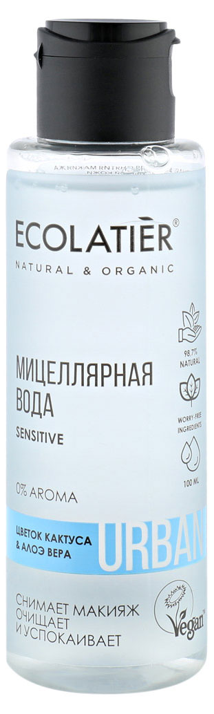 

Мицеллярная вода для снятия макияжа Ecolatier для чувствительной кожи цветок кактуса и алоэ вера, 100 мл