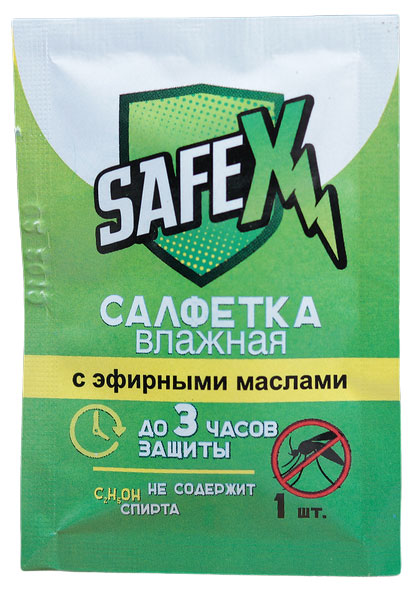

Влажная салфетка от комаров Safex на основе натуральных эфирных масел, 1 шт