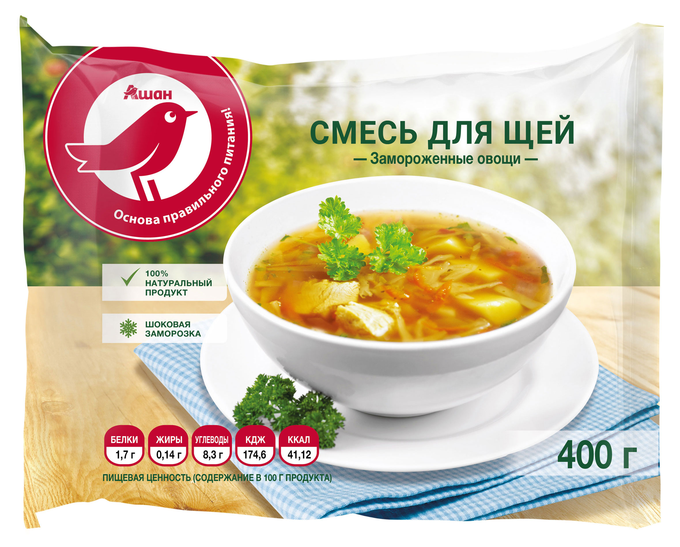 

Смесь суповая для щей АШАН Красная птица замороженная, 400 г