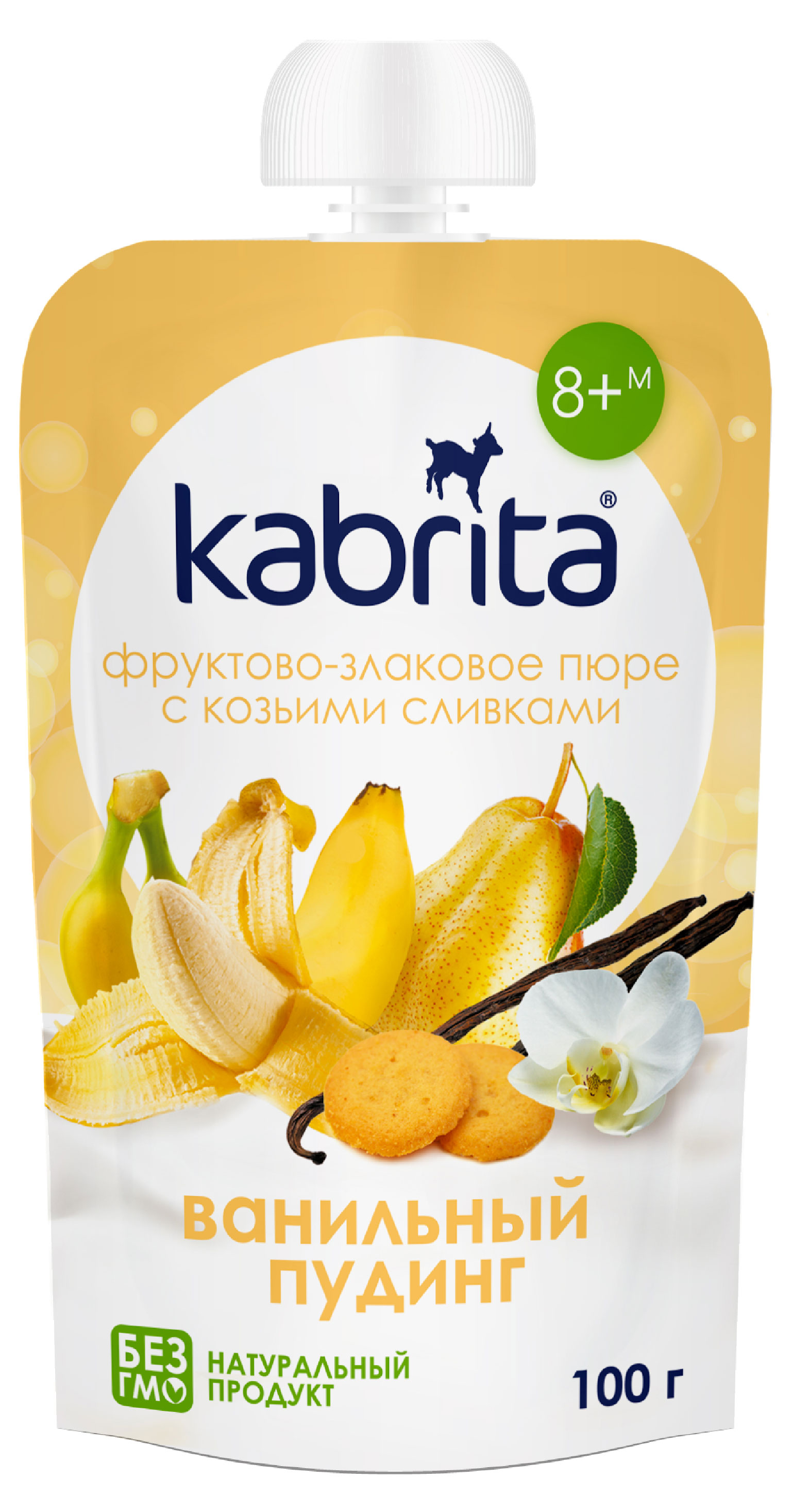 

Пюре Kabrita Фруктово-злаковое с козьими сливками Ванильный пудинг с 8 мес., 100 г