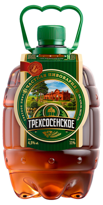 

Пиво Трехсосенское Живое светлое фильтрованное 4,5%, 1 л