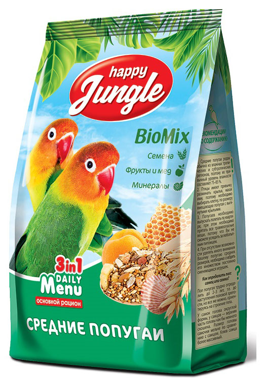 

Корм для средних попугаев Happy Jungle, 500 г