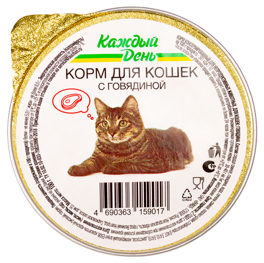 

Корм для кошек Каждый день с говядиной, 100 г