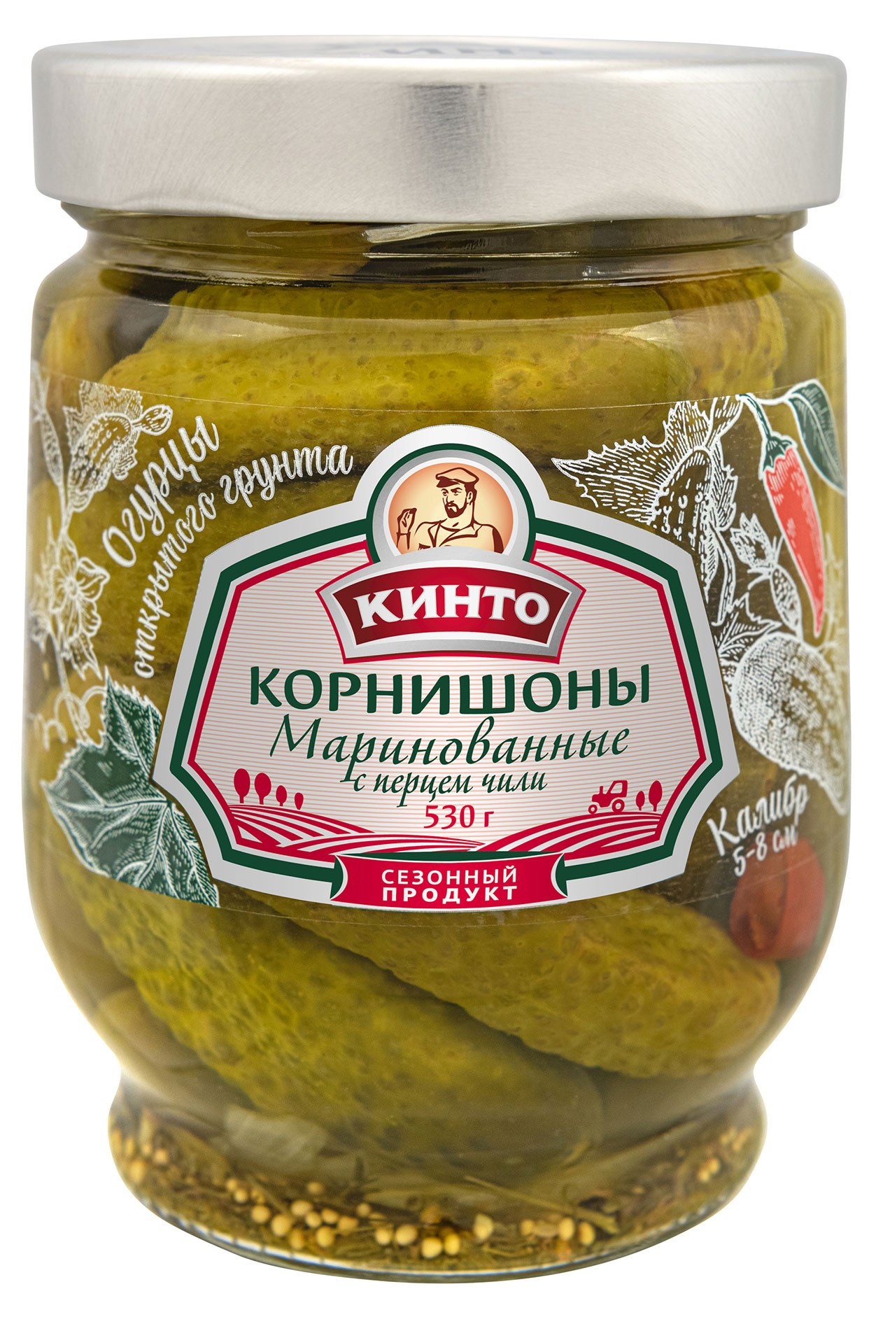 

Корнишоны маринованные Кинто с перцем чили, 530 г